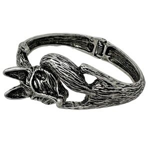 Fox Vintage Look Silver Tone Metal Hinged Bangle Bracelet